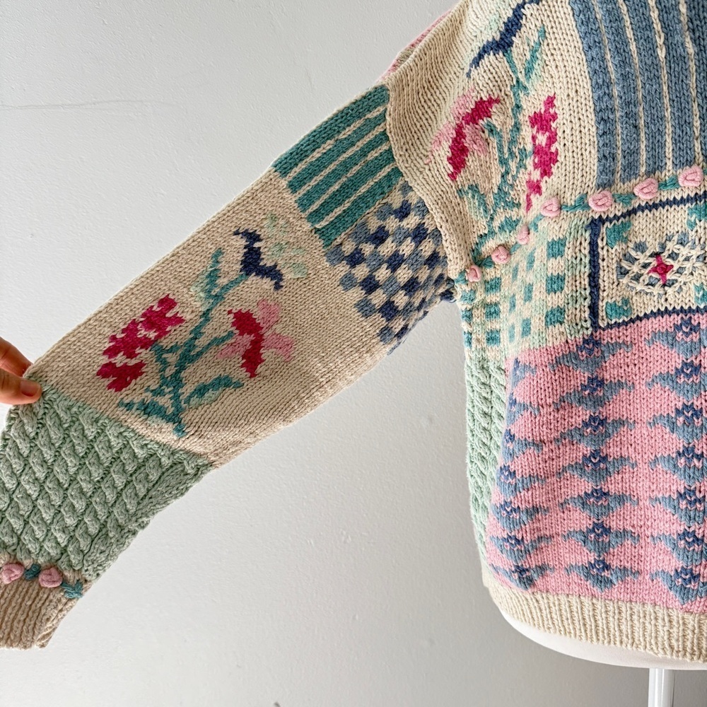 Bryn Connelly Boho Patchwork Textured Cardigan in Soft Pastels Medium - Picture 8 of 13